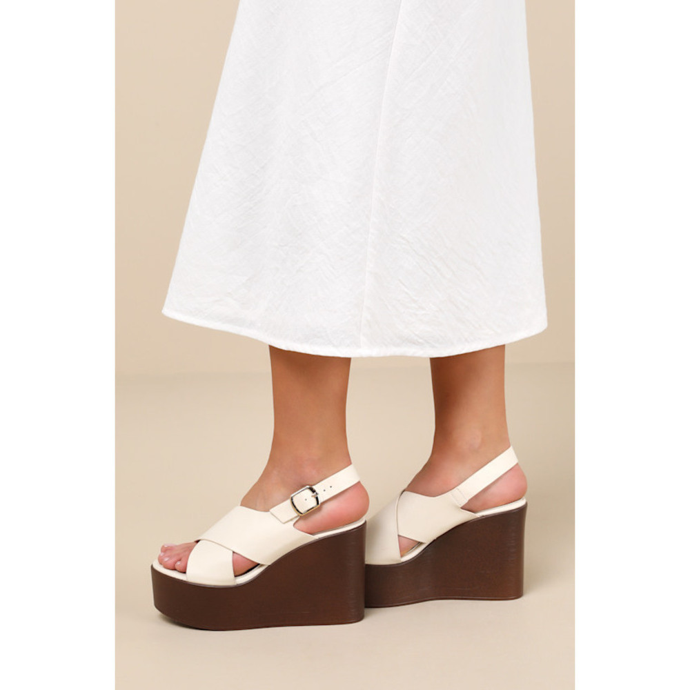 Lulus Steena Bone Platform Wedge Sandals White - Size 7